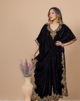 Black Velvet Kaftan with Rich Kora Dabka, Resham, and Jewelry Stones Handwork